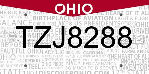 TZJ8288 Ohio License Plate