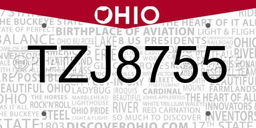 TZJ8755 Ohio License Plate