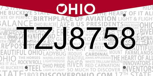 TZJ8758 Ohio License Plate
