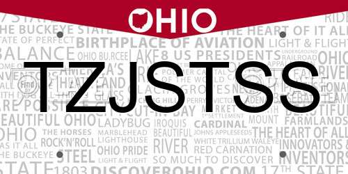 TZJSTSS Ohio License Plate