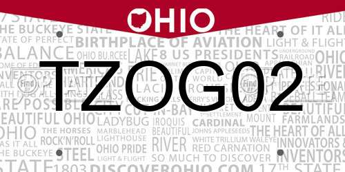 TZOG02 Ohio License Plate