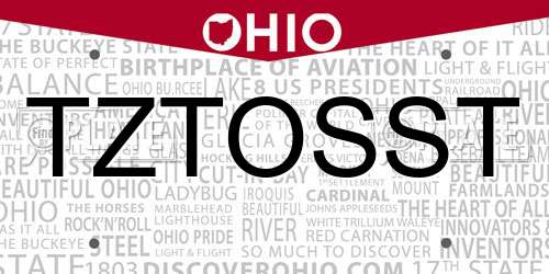 TZTOSST Ohio License Plate