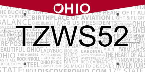 TZWS52 Ohio License Plate