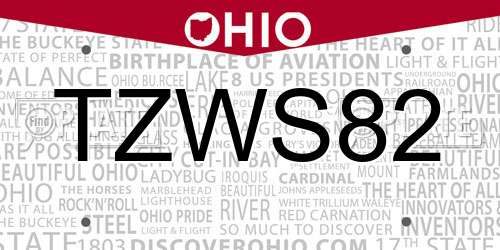 TZWS82 Ohio License Plate