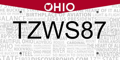 TZWS87 Ohio License Plate