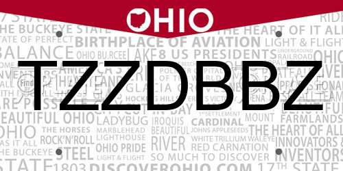 TZZDBBZ Ohio License Plate