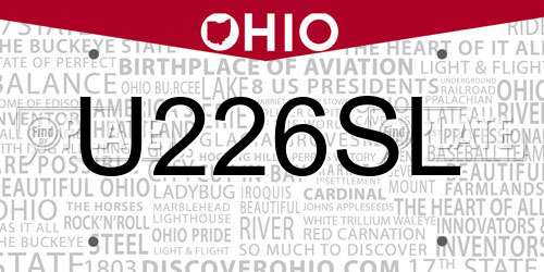 U226SL Ohio License Plate