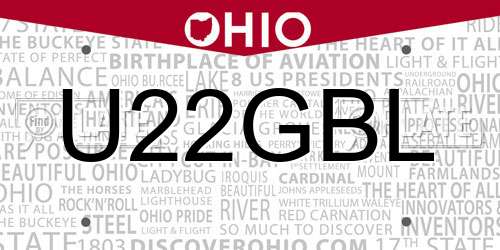 U22GBL Ohio License Plate