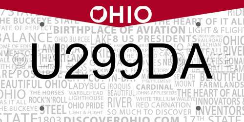 U299DA Ohio License Plate