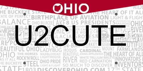 U2CUTE Ohio License Plate