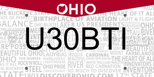 U30BTI Ohio License Plate
