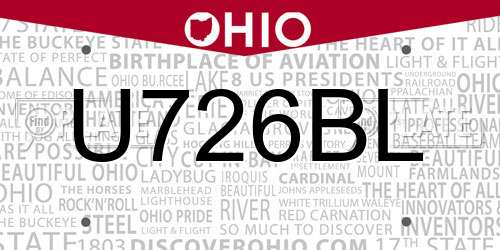 U726BL Ohio License Plate