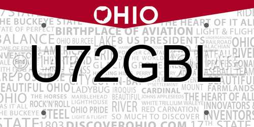 U72GBL Ohio License Plate