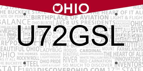 U72GSL Ohio License Plate