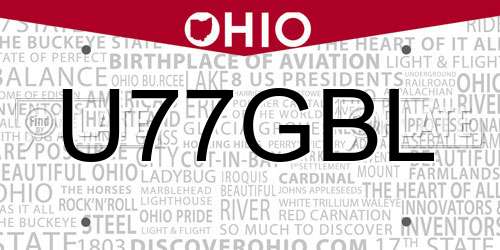 U77GBL Ohio License Plate