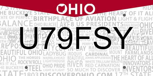 U79FSY Ohio License Plate