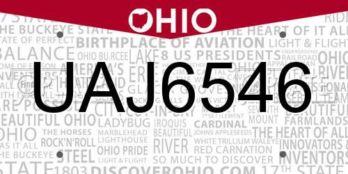 UAJ6546 Ohio License Plate