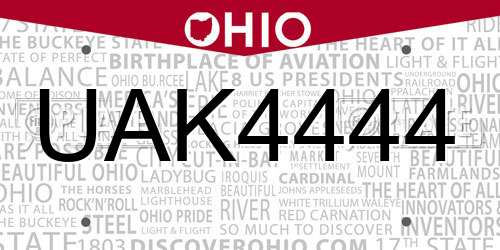 UAK4444 Ohio License Plate
