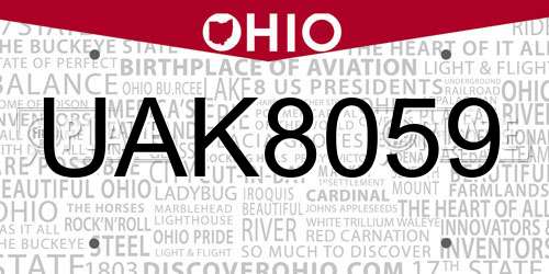 UAK8059 Ohio License Plate