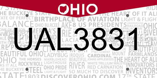 UAL3831 Ohio License Plate