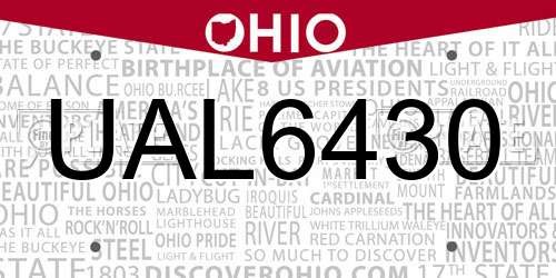 UAL6430 Ohio License Plate