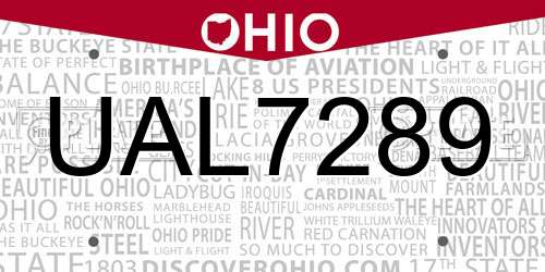 UAL7289 Ohio License Plate