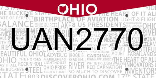 UAN2770 Ohio License Plate