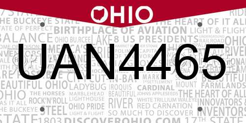 UAN4465 Ohio License Plate