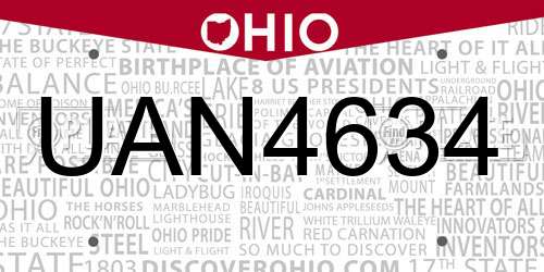 UAN4634 Ohio License Plate