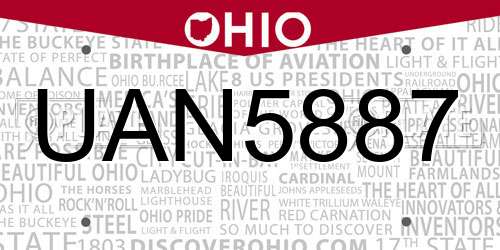 UAN5887 Ohio License Plate