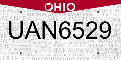 UAN6529 Ohio License Plate