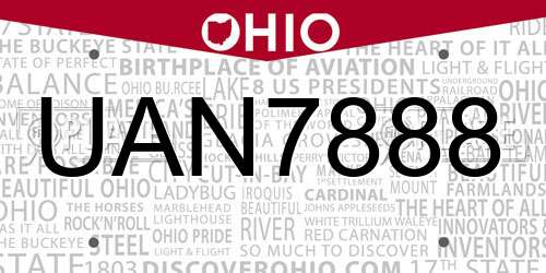 UAN7888 Ohio License Plate