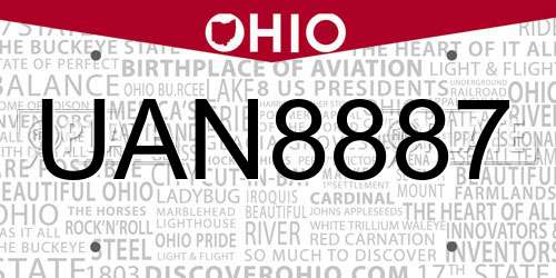 UAN8887 Ohio License Plate