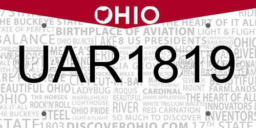 UAR1819 Ohio License Plate