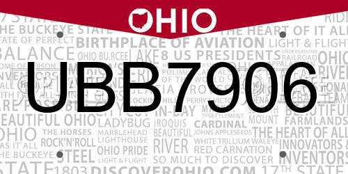 UBB7906 Ohio License Plate