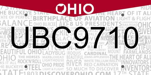 UBC9710 Ohio License Plate
