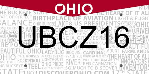 UBCZ16 Ohio License Plate
