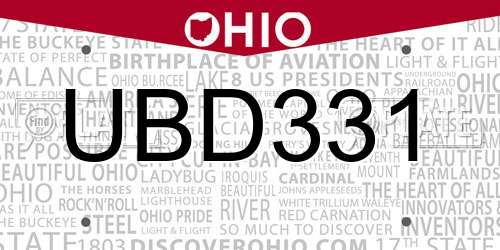 UBD331 Ohio License Plate