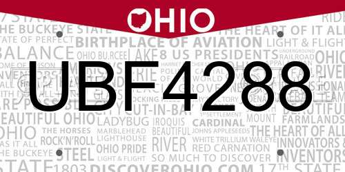 UBF4288 Ohio License Plate