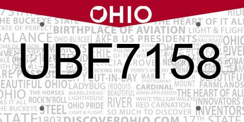 UBF7158 Ohio License Plate