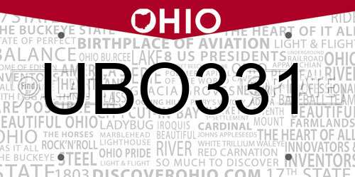 UBO331 Ohio License Plate
