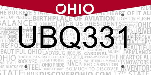 UBQ331 Ohio License Plate