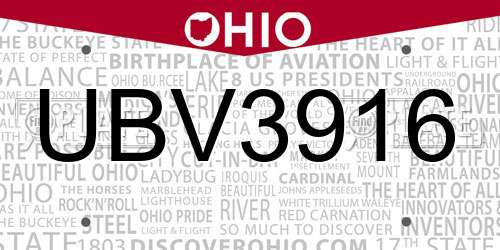 UBV3916 Ohio License Plate