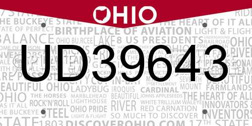 UD39643 Ohio License Plate