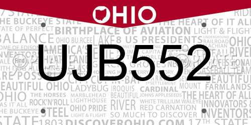 UJB552 Ohio License Plate