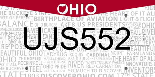 UJS552 Ohio License Plate
