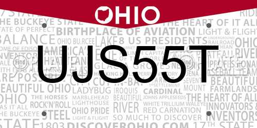 UJS55T Ohio License Plate