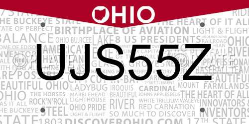 UJS55Z Ohio License Plate