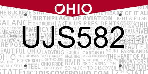 UJS582 Ohio License Plate