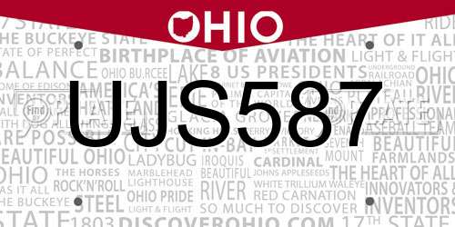 UJS587 Ohio License Plate